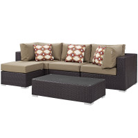 Modway EEI-2362-EXP-MOC-SET Convene 5 Piece Outdoor Patio Sectional Set in Espresso Mocha