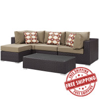 Modway EEI-2362-EXP-MOC-SET Convene 5 Piece Outdoor Patio Sectional Set in Espresso Mocha