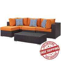 Modway EEI-2362-EXP-ORA-SET Convene 5 Piece Outdoor Patio Sectional Set in Espresso Orange