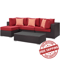 Modway EEI-2362-EXP-RED-SET Convene 5 Piece Outdoor Patio Sectional Set in Espresso Red