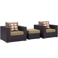 Modway EEI-2363-EXP-MOC-SET Convene 3 Piece Outdoor Patio Sofa Set in Espresso Mocha