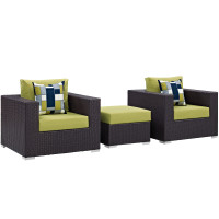 Modway EEI-2363-EXP-PER-SET Convene 3 Piece Outdoor Patio Sofa Set in Espresso Peridot