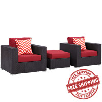 Modway EEI-2363-EXP-RED-SET Convene 3 Piece Outdoor Patio Sofa Set in Espresso Red