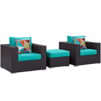 Modway EEI-2363-EXP-TRQ-SET Convene 3 Piece Outdoor Patio Sofa Set in Espresso Turquoise