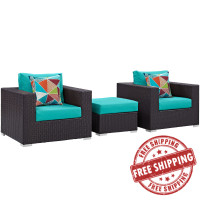 Modway EEI-2363-EXP-TRQ-SET Convene 3 Piece Outdoor Patio Sofa Set in Espresso Turquoise