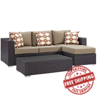 Modway EEI-2364-EXP-MOC-SET Espresso Mocha Convene 3 Piece Outdoor Patio Sofa Set