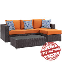 Modway EEI-2364-EXP-ORA-SET Espresso Orange Convene 3 Piece Outdoor Patio Sofa Set