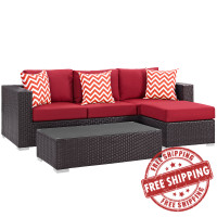 Modway EEI-2364-EXP-RED-SET Espresso Red Convene 3 Piece Outdoor Patio Sofa Set