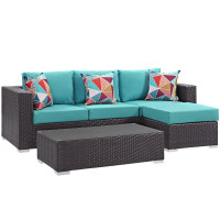 Modway EEI-2364-EXP-TRQ-SET Espresso Turquoise Convene 3 Piece Outdoor Patio Sofa Set