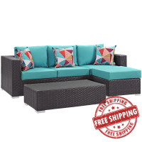 Modway EEI-2364-EXP-TRQ-SET Espresso Turquoise Convene 3 Piece Outdoor Patio Sofa Set