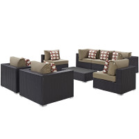 Modway EEI-2368-EXP-MOC-SET Convene 8 Piece Outdoor Patio Sectional Set in Espresso Mocha