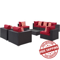 Modway EEI-2368-EXP-RED-SET Convene 8 Piece Outdoor Patio Sectional Set in Espresso Red