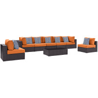 Modway EEI-2370-EXP-ORA-SET Convene 8 Piece Outdoor Patio Sectional Set in Espresso Orange