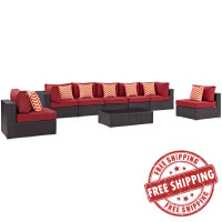 Modway EEI-2370-EXP-RED-SET Convene 8 Piece Outdoor Patio Sectional Set in Espresso Red