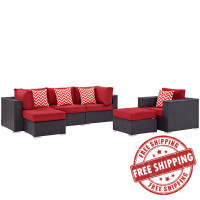 Modway EEI-2372-EXP-RED-SET Convene 6 Piece Outdoor Patio Sectional Set in Espresso Red