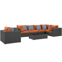 Modway EEI-2374-CHC-TUS-SET Sojourn 7 Piece Outdoor Patio Sunbrella Sectional Set in Canvas Tuscan