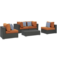 Modway EEI-2378-CHC-TUS-SET Sojourn 5 Piece Outdoor Patio Sunbrella Sectional Set in Canvas Tuscan