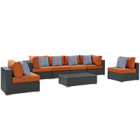 Modway EEI-2379-CHC-TUS-SET Sojourn 7 Piece Outdoor Patio Sunbrella Sectional Set in Canvas Tuscan