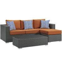 Modway EEI-2384-CHC-TUS-SET Sojourn 3 Piece Outdoor Patio Sunbrella Sectional Set in Canvas Tuscan