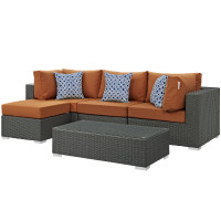 Modway EEI-2385-CHC-TUS-SET Sojourn 5 Piece Outdoor Patio Sunbrella Sectional Set in Canvas Tuscan