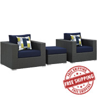 Modway EEI-2386-CHC-NAV-SET Sojourn 3 Piece Outdoor Patio Sunbrella Sectional Set in Canvas Navy