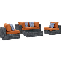 Modway EEI-2391-GRY-TUS-SET Summon 5 Piece Outdoor Patio Sunbrella Sectional Set in Canvas Tuscan