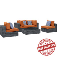 Modway EEI-2391-GRY-TUS-SET Summon 5 Piece Outdoor Patio Sunbrella Sectional Set in Canvas Tuscan
