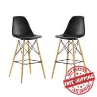 Modway EEI-2422-BLK-SET Pyramid Dining Side Bar Stool Set of 2 in Black