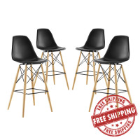 Modway EEI-2423-BLK-SET Pyramid Dining Side Bar Stool Set of 4 in Black