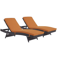 Modway EEI-2428-EXP-ORA-SET Convene Chaise Outdoor Patio Set of 2 in Espresso Orange
