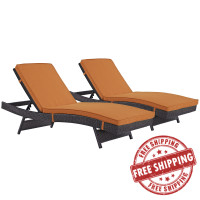 Modway EEI-2428-EXP-ORA-SET Convene Chaise Outdoor Patio Set of 2 in Espresso Orange