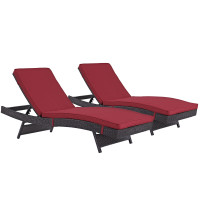 Modway EEI-2428-EXP-RED-SET Convene Chaise Outdoor Patio Set of 2 in Espresso Red