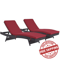 Modway EEI-2428-EXP-RED-SET Convene Chaise Outdoor Patio Set of 2 in Espresso Red