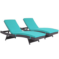 Modway EEI-2428-EXP-TRQ-SET Convene Chaise Outdoor Patio Set of 2 in Espresso Turquoise