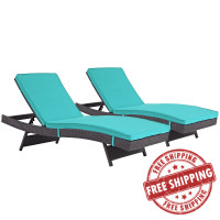 Modway EEI-2428-EXP-TRQ-SET Convene Chaise Outdoor Patio Set of 2 in Espresso Turquoise