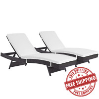 Modway EEI-2428-EXP-WHI-SET Convene Chaise Outdoor Patio Set of 2 in Espresso White