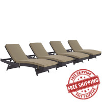 Modway EEI-2429-EXP-MOC-SET Convene Chaise Outdoor Patio Set of 4 in Espresso Mocha