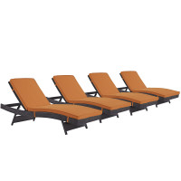 Modway EEI-2429-EXP-ORA-SET Convene Chaise Outdoor Patio Set of 4 in Espresso Orange
