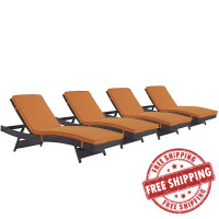 Modway EEI-2429-EXP-ORA-SET Convene Chaise Outdoor Patio Set of 4 in Espresso Orange