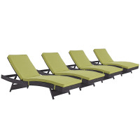 Modway EEI-2429-EXP-PER-SET Convene Chaise Outdoor Patio Set of 4 in Espresso Peridot