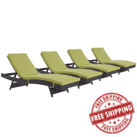 Modway EEI-2429-EXP-PER-SET Convene Chaise Outdoor Patio Set of 4 in Espresso Peridot