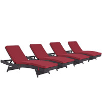 Modway EEI-2429-EXP-RED-SET Convene Chaise Outdoor Patio Set of 4 in Espresso Red