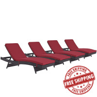 Modway EEI-2429-EXP-RED-SET Convene Chaise Outdoor Patio Set of 4 in Espresso Red