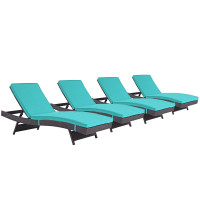 Modway EEI-2429-EXP-TRQ-SET Convene Chaise Outdoor Patio Set of 4 in Espresso Turquoise