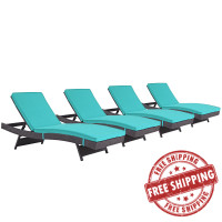 Modway EEI-2429-EXP-TRQ-SET Convene Chaise Outdoor Patio Set of 4 in Espresso Turquoise