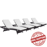 Modway EEI-2429-EXP-WHI-SET Convene Chaise Outdoor Patio Set of 4 in Espresso White