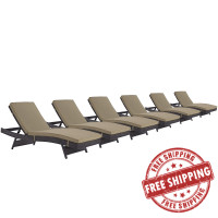 Modway EEI-2430-EXP-MOC-SET Convene Chaise Outdoor Patio Set of 6 in Espresso Mocha
