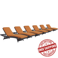 Modway EEI-2430-EXP-ORA-SET Convene Chaise Outdoor Patio Set of 6 in Espresso Orange