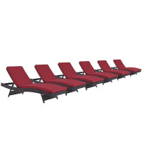 Modway EEI-2430-EXP-RED-SET Convene Chaise Outdoor Patio Set of 6 in Espresso Red
