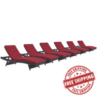 Modway EEI-2430-EXP-RED-SET Convene Chaise Outdoor Patio Set of 6 in Espresso Red